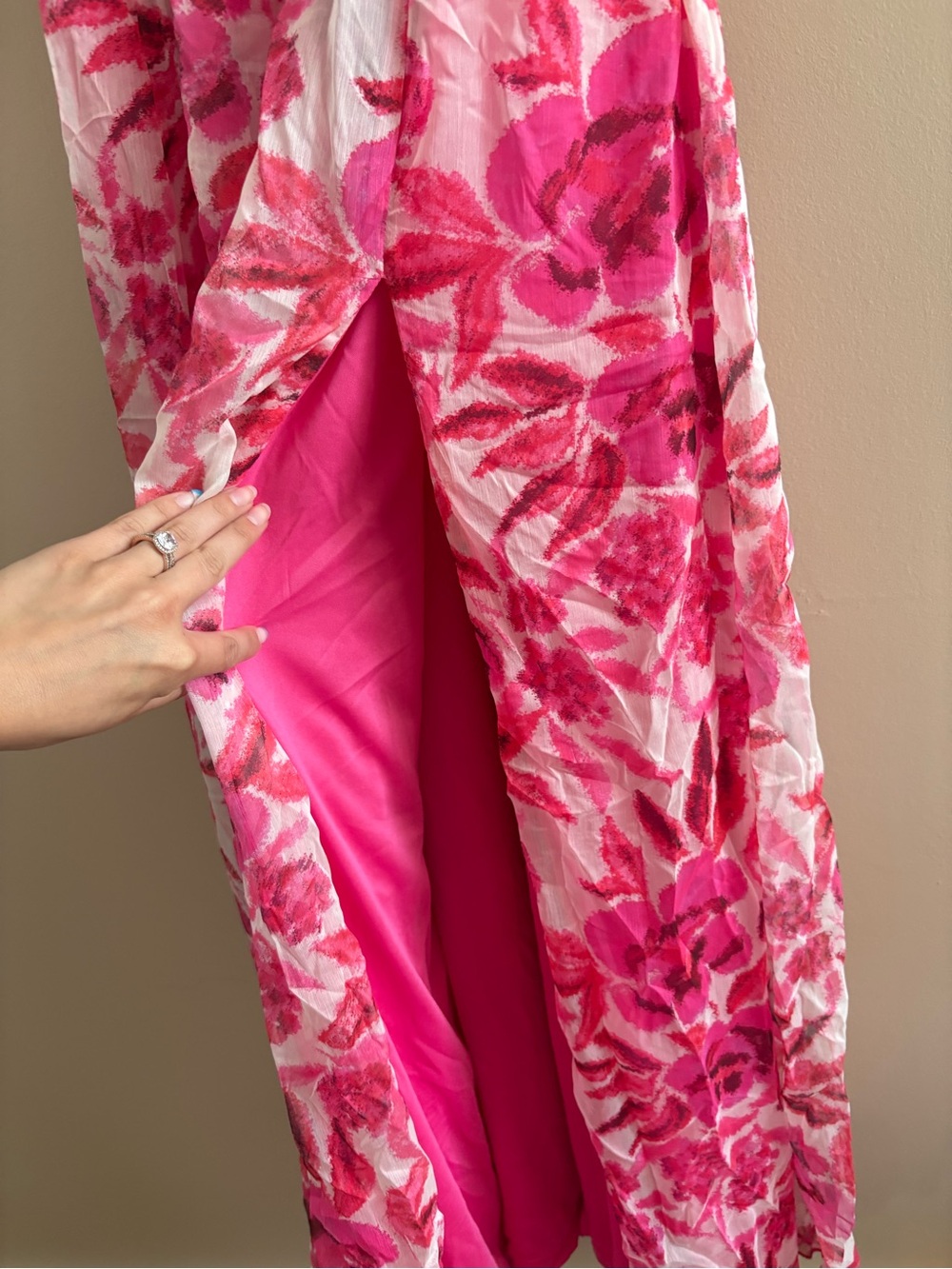Lulus Sensationally Sweeter Bright Pink Floral Ruffled Maxi Dress Size Medium - Picture 10 of 13